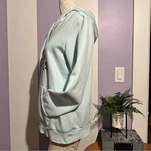 Adidas Baby Blue Mint Sweatshirt Pullover Polka Dot Hoodie Women’s Sz Large - Picture 5 of 10